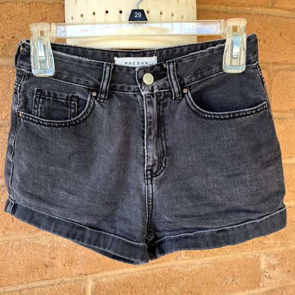 PACSUN Mom Denim Short 100% Cotton Distressed Black w/Cuffs Juniors sz 24 - Picture 1 of 7